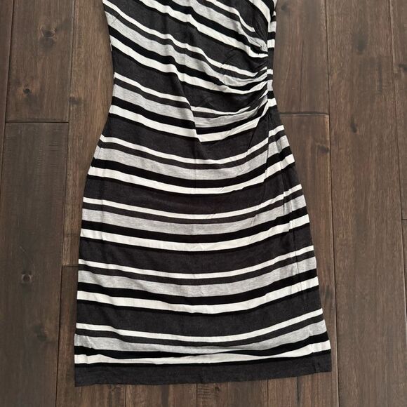 Loft Black White & Gray Striped Sleeveless Dress XS - Picture 2 of 5